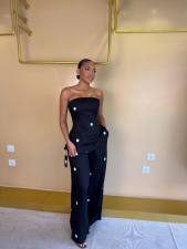 Polka Dot Print Wrap Chest Top Wide Leg Pants Suit GCNE-75212