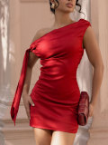Slash Shoulder Solid Color Mini Dress HNIF-TY030