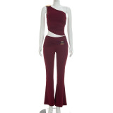 Single Shoulder Tops Micro Flare Pants Suit GSZM-D26ST215