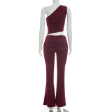 Single Shoulder Tops Micro Flare Pants Suit GSZM-D26ST215