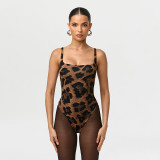 Leopard Print Sling Bodysuit Two Piece Pants Set GDSF-D26ST185