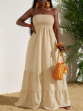 Solid Color Ruched Tube Top Maxi Dress HNIF-MC026