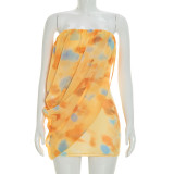 Print Ruched Mesh Tube Top Dress GSZM-D26DS220