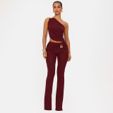 Single Shoulder Tops Micro Flare Pants Suit GSZM-D26ST215