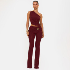 Single Shoulder Tops Micro Flare Pants Suit GSZM-D26ST215