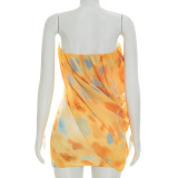 Print Ruched Mesh Tube Top Dress GSZM-D26DS220