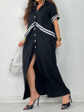 Plus Size Lapel Single Breasted Button Long Dress QMZF-2181