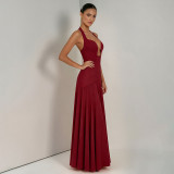 Halterneck Sleeveless Solid Color Maxi Dress GSZM-C26DS202