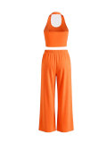Solid Color Tank Top Wide Leg Pants Sport Suit HNIF-SY033