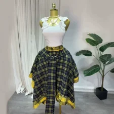 High Waist Plaid Print Irregular Half Body Skirt GCNE-75267