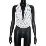Polka Dot Print Halterneck Backless Top GDSF-D26TP190