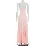 Halterneck Sleeveless Solid Color Maxi Dress GSZM-C26DS202