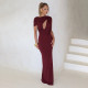 Solid Color Single Shoulder Hollow Out Maxi Dress GSZM-D26DS216