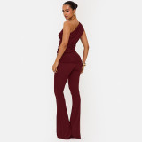 Single Shoulder Tops Micro Flare Pants Suit GSZM-D26ST215