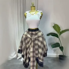 High Waist Plaid Print Irregular Half Body Skirt GCNE-75267