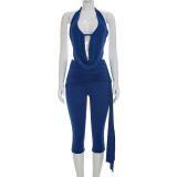 Solid Color Halterneck Backless Pants Suit GSZM-C26ST231