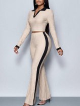 Contrast Color Long Sleeve Two Piece Pants Set HNIF-YY003