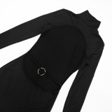Solid Color Long Sleeve Backless Mini Dress GSZM-D26DS232