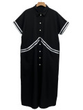 Plus Size Lapel Single Breasted Button Long Dress QMZF-2181