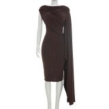 Solid Color Sleeveless Irregular Midi Dress GDSF-Q26DS066