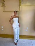 Polka Dot Print Wrap Chest Top Wide Leg Pants Suit GCNE-75212