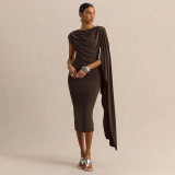 Solid Color Sleeveless Irregular Midi Dress GDSF-Q26DS066