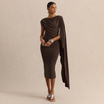 Solid Color Sleeveless Irregular Midi Dress GDSF-Q26DS066