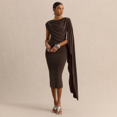 Solid Color Sleeveless Irregular Midi Dress GDSF-Q26DS066