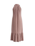 Sleeveless Solid Color Ruffles Long Dress HNIF-MC036