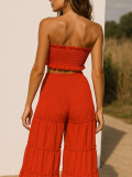Solid Color Wrap Chest Top Wide Leg Pants Suit HNIF-HN311