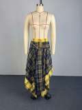 High Waist Plaid Print Irregular Half Body Skirt GCNE-75267