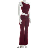 Single Shoulder Tops Micro Flare Pants Suit GSZM-D26ST215