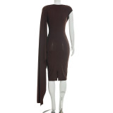 Solid Color Sleeveless Irregular Midi Dress GDSF-Q26DS066
