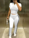 Stripe Short Sleeve Two Piece Pants Set HNIF-SY037