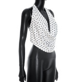 Polka Dot Print Halterneck Backless Top GDSF-D26TP190