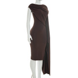 Solid Color Sleeveless Irregular Midi Dress GDSF-Q26DS066