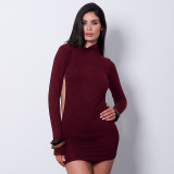 Solid Color Long Sleeve Backless Mini Dress GSZM-D26DS232