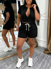 Short Sleeve Contrast Color Two Piece Shorts Set HNIF-SY040