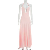 Halterneck Sleeveless Solid Color Maxi Dress GSZM-C26DS202