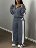 Stripe Color Block Sport Two Piece Pants Set QYMF-SY005