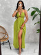 Sexy Halterneck Hollow Out Split Maxi Dress HNIF-SY032