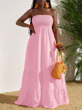 Solid Color Ruched Tube Top Maxi Dress HNIF-MC026