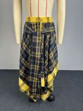 High Waist Plaid Print Irregular Half Body Skirt GCNE-75267