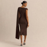 Solid Color Sleeveless Irregular Midi Dress GDSF-Q26DS066