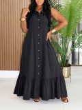 Sleeveless Solid Color Ruffles Long Dress HNIF-MC036