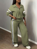 Stripe Color Block Sport Two Piece Pants Set QYMF-SY005