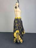 High Waist Plaid Print Irregular Half Body Skirt GCNE-75267