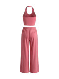 Solid Color Tank Top Wide Leg Pants Sport Suit HNIF-SY033