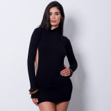 Solid Color Long Sleeve Backless Mini Dress GSZM-D26DS232