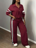 Stripe Color Block Sport Two Piece Pants Set QYMF-SY005